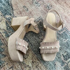 Anthropologie Bruno Premi Tan Pearl Heels sz 11